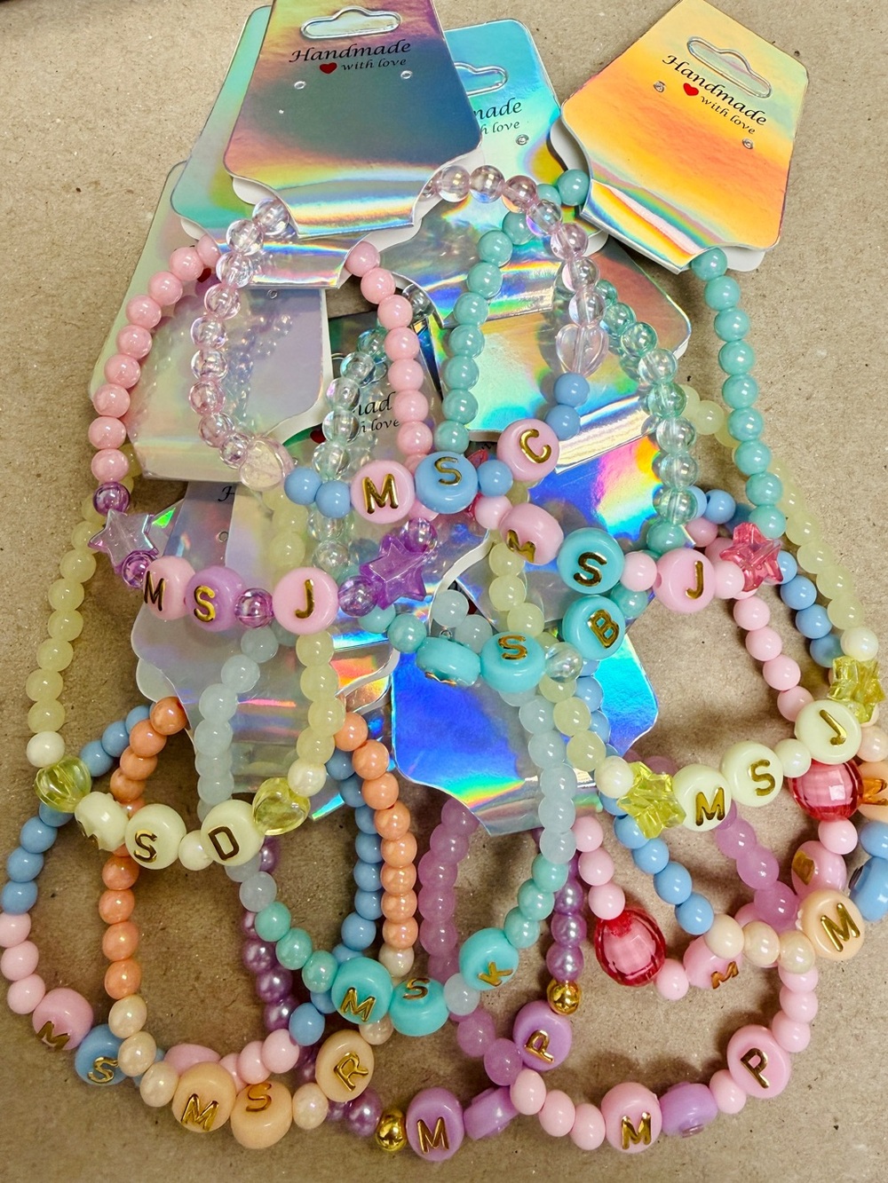Teacher Name Initial Beaded Bracelets